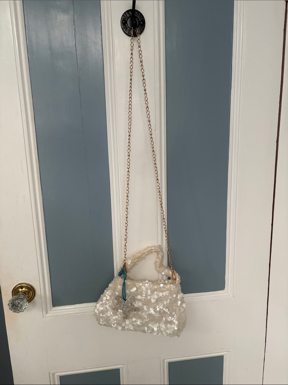 Sequin Evening Bag Purse Crossbody With Beaded Embellished Starfish Bag Charm - Picture 5 of 8